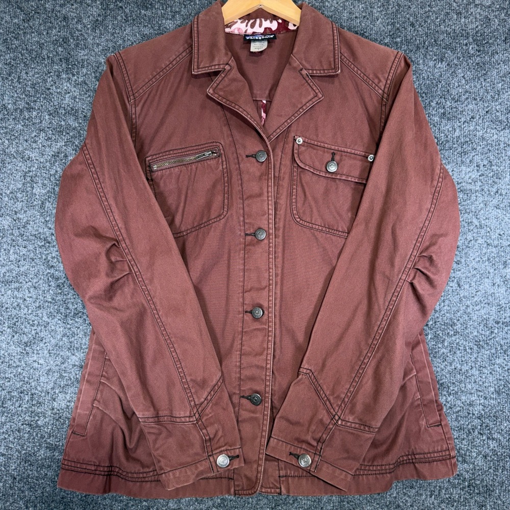 Patagonia Broken Twill Jacket Women Large Brown Red Organic Cotton Utility Coat